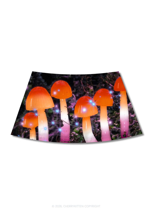 Lesbian Glowing Mushroom Pride Y2K Print Mini Skirt Cherrykitten