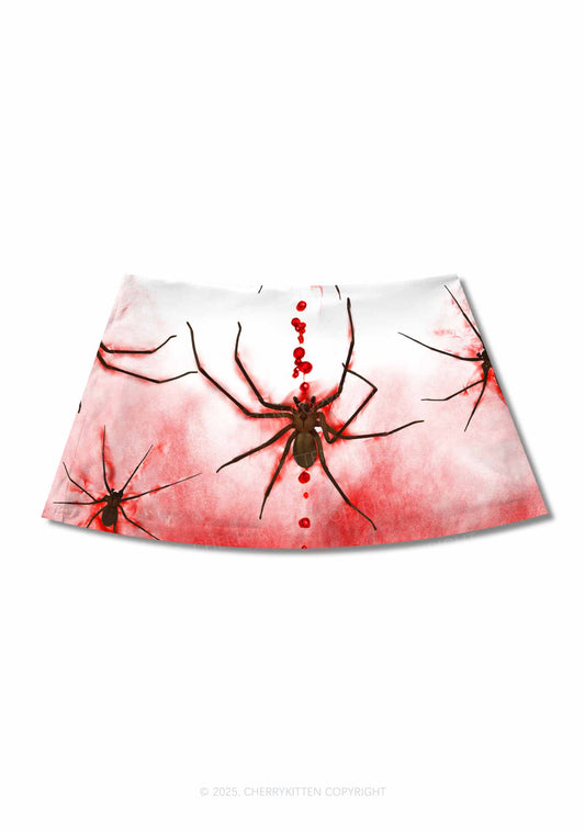 Halloween Blood Spiders Y2K Print Mini Skirt Cherrykitten