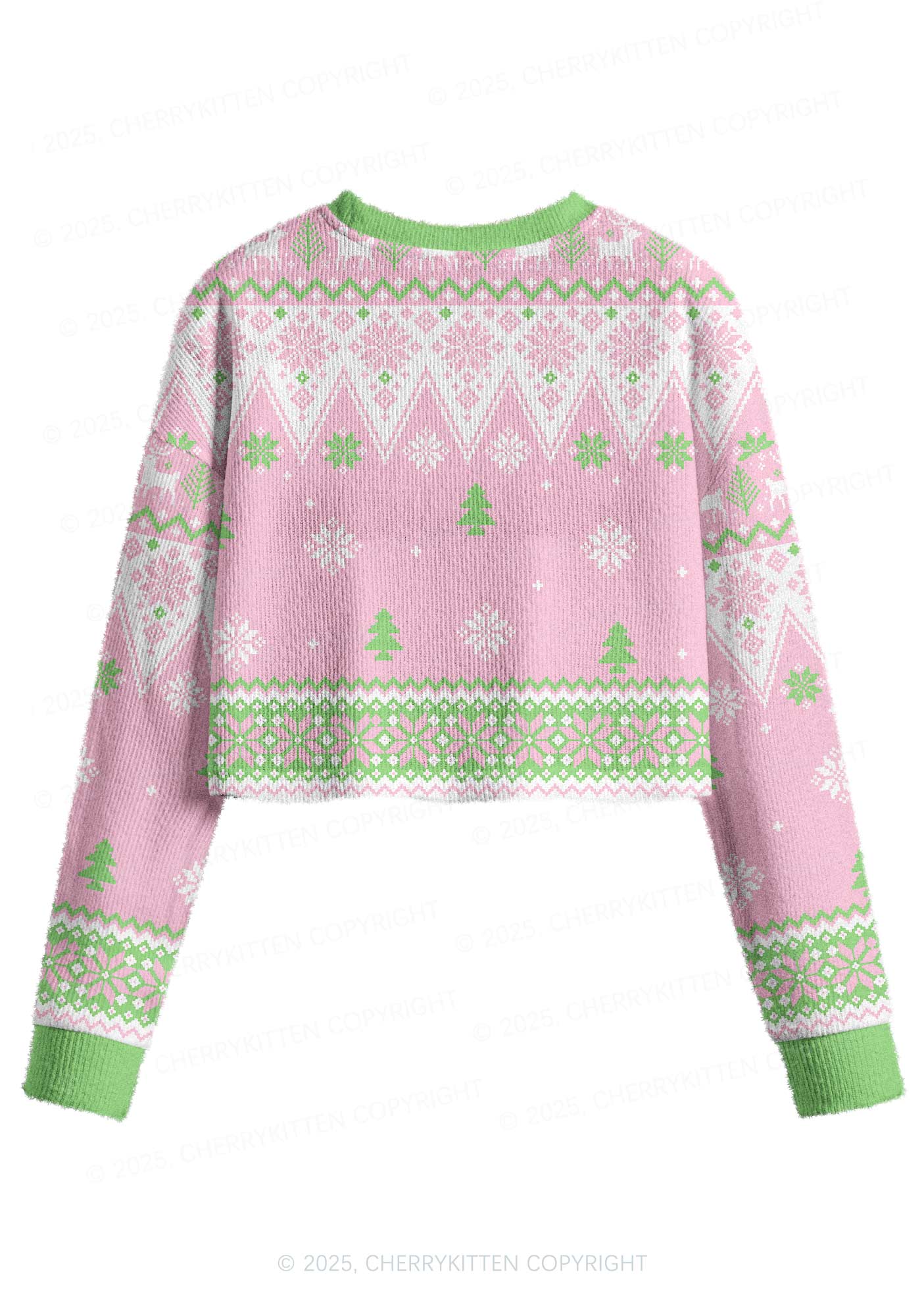Pink Santa Y2K Christmas Crop Knit Sweatshirt Cherrykitten