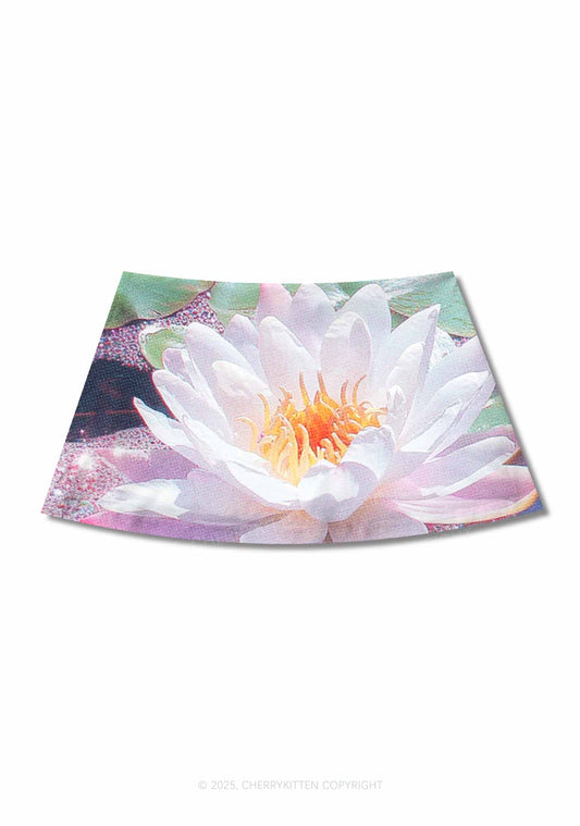 Glitter Lotus Y2K Print Mini Skirt Cherrykitten