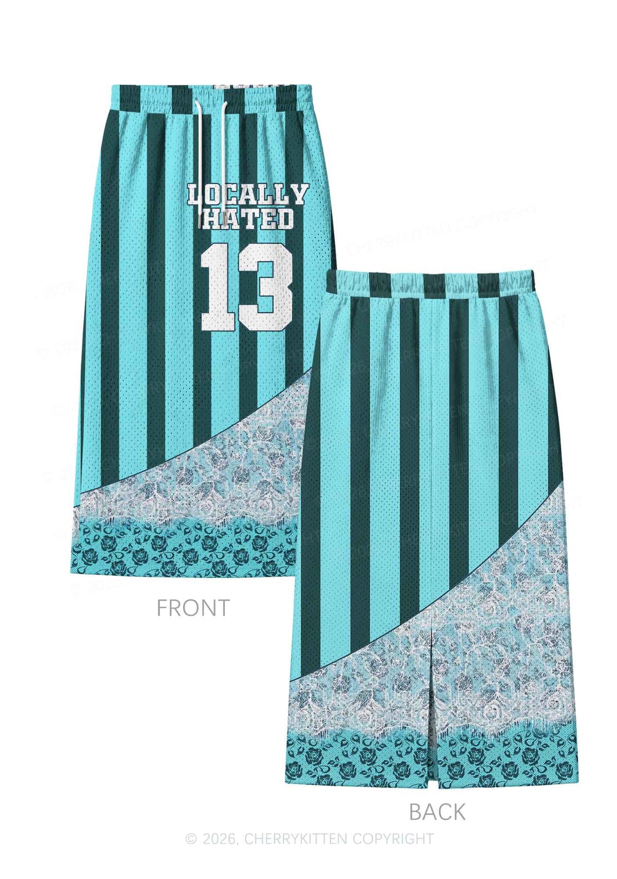 Locally Hated Green Stripes Y2K Sport Jersey Drawstring Midi Skirt Cherrykitten