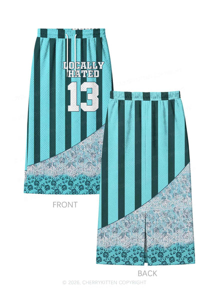 Locally Hated Green Stripes Y2K Sport Jersey Drawstring Midi Skirt Cherrykitten