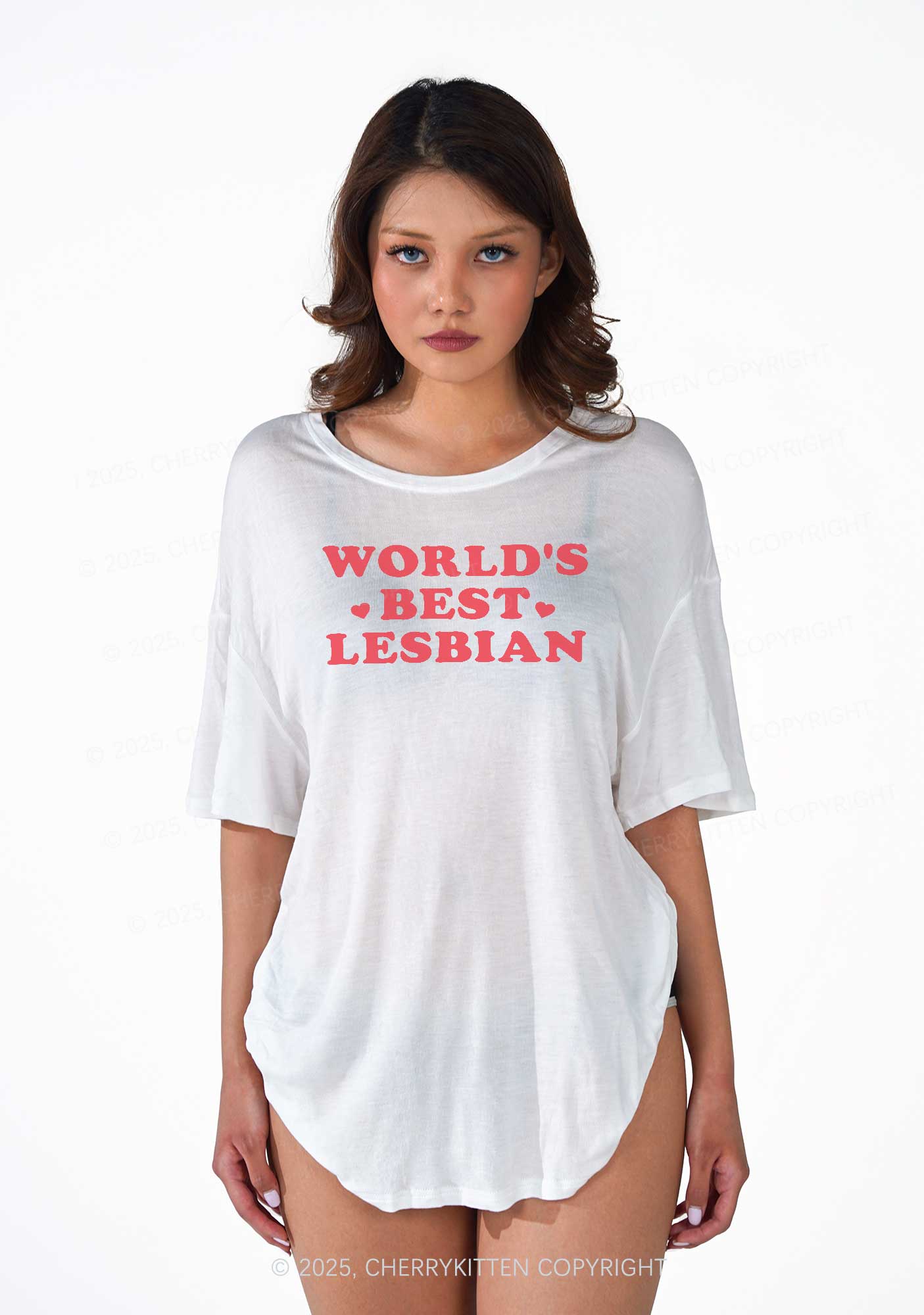 Worlds Best Lesbian Pride Y2K Sheer Boyfriend Tee Cherrykitten