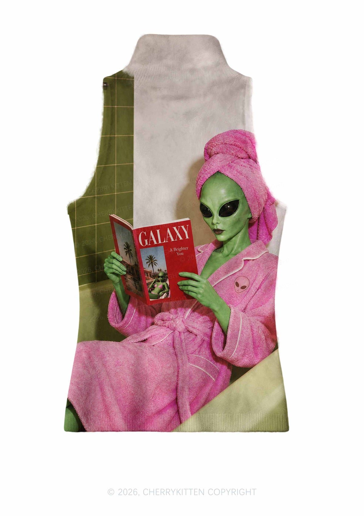 Pink Bath Robe Alien Y2K Knit Turtleneck Tank Top Cherrykitten