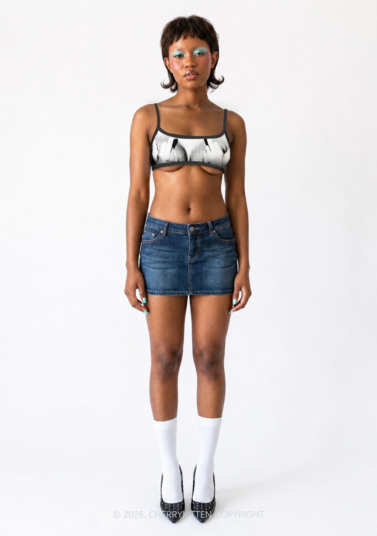 Middle Finger Bxxbs Y2K Print Super Crop Cami Cherrykitten