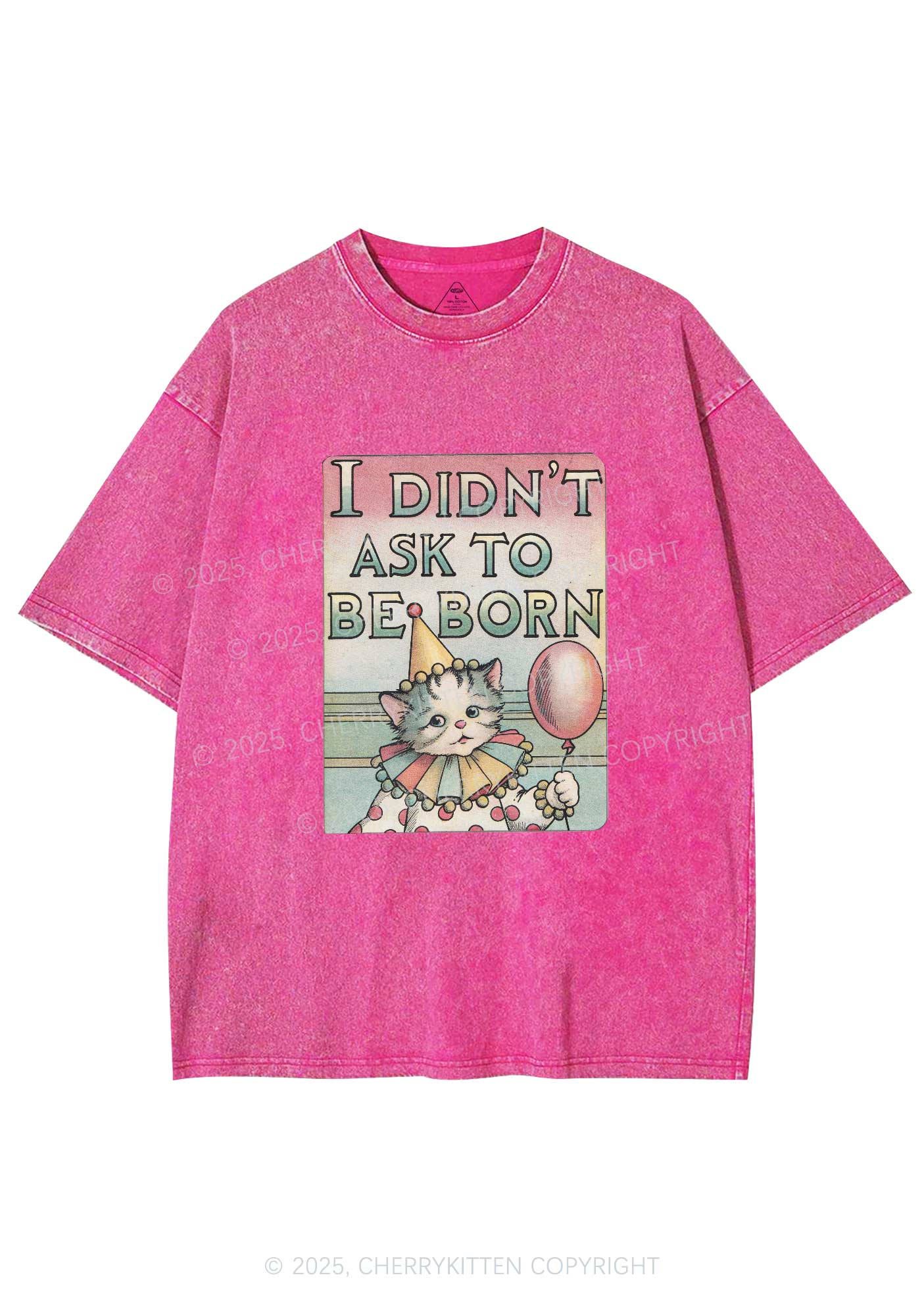 Cat Didnt Ask To Be Born Y2K Washed Tee Cherrykitten