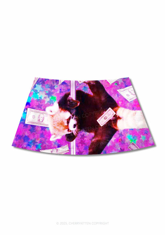 Pole Dancing Raccoon Y2K Print Mini Skirt Cherrykitten