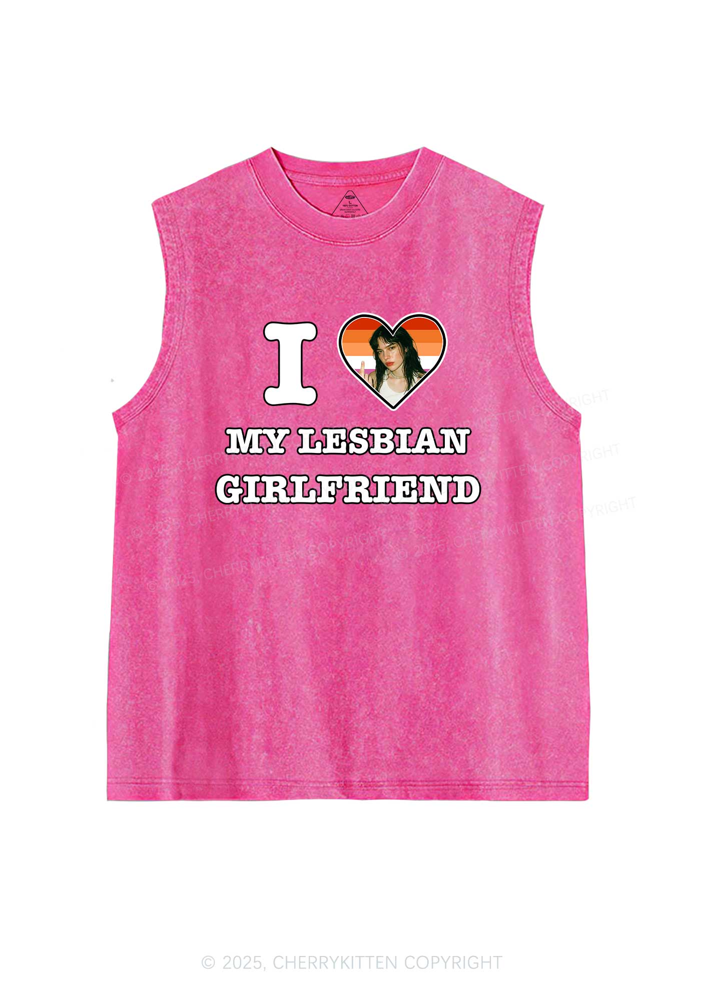 Custom My Lesbian GF Pride Y2K Washed Muscle Tank Cherrykitten