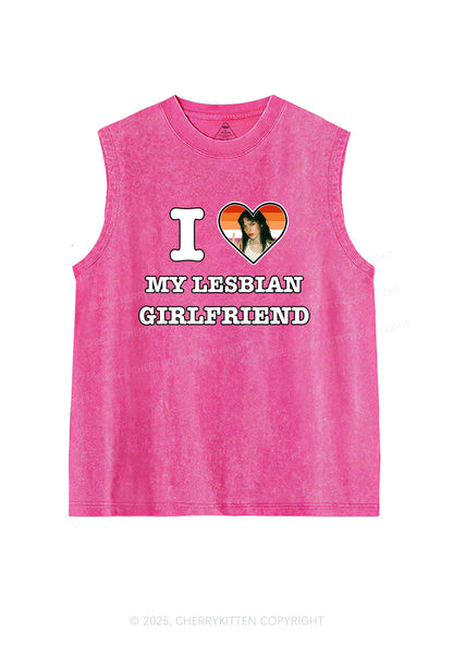 Custom My Lesbian GF Pride Y2K Washed Muscle Tank Cherrykitten