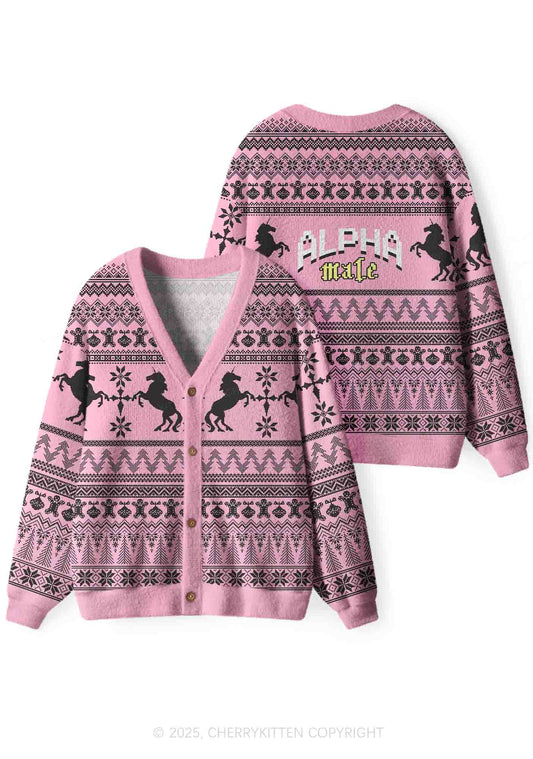 Unicorn Alpha Male Y2K Christmas Cardigan Knit Sweatshirt Cherrykitten