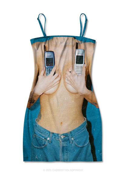 Phone Txts Y2K Print Slip Dress Cherrykitten