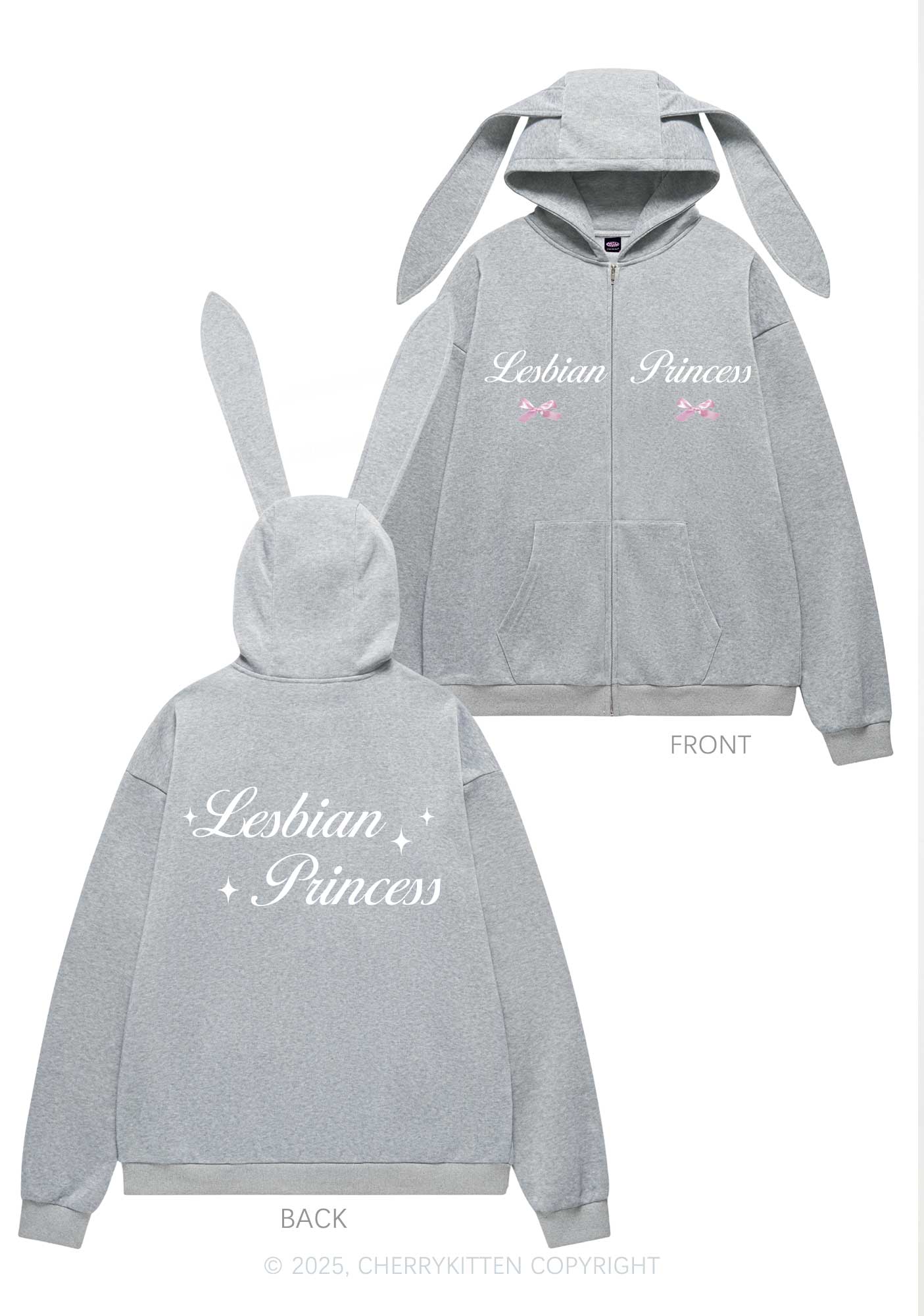 Lesbian Princess Pride Y2K Bunny Ear Zip Hoodie Cherrykitten