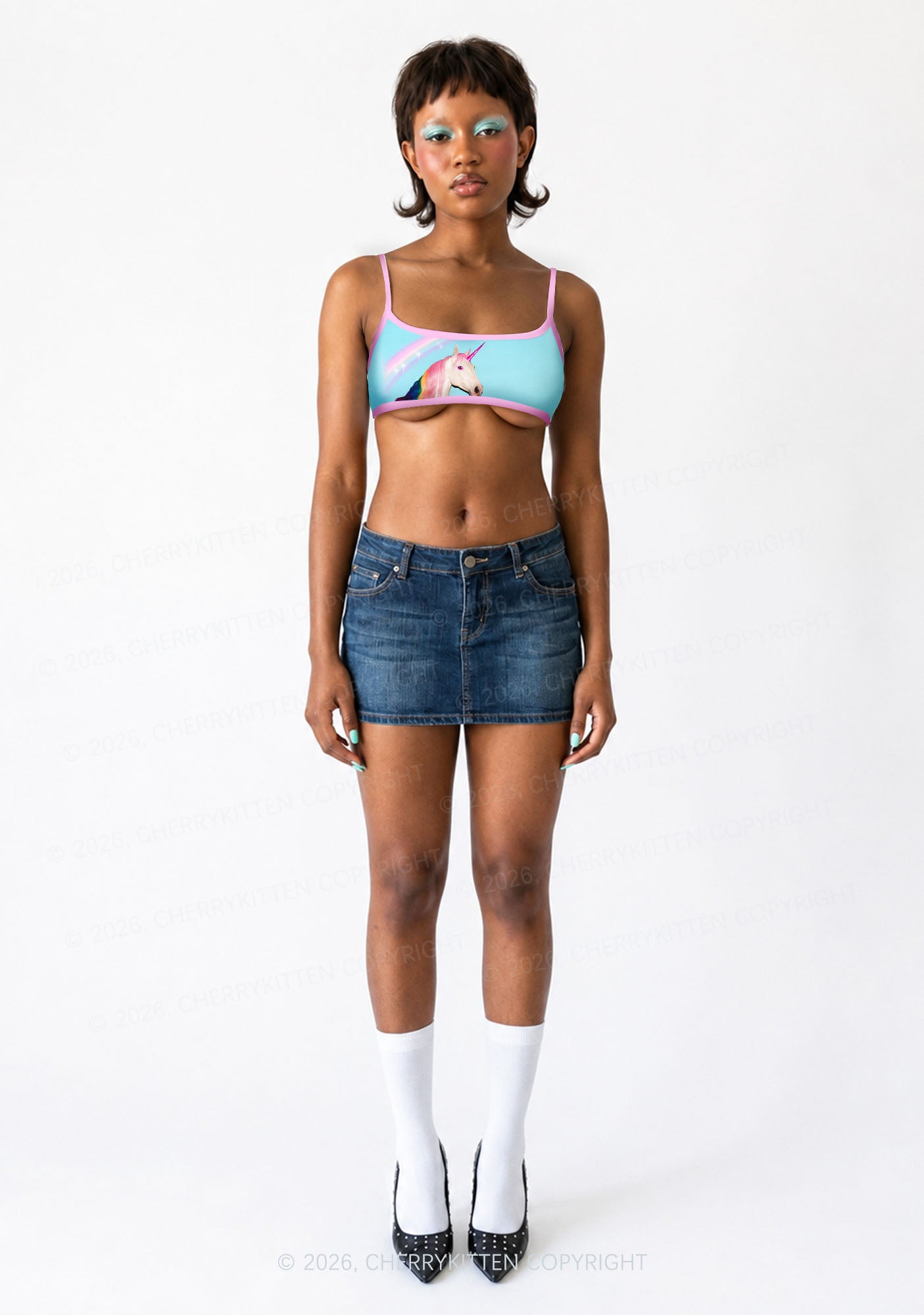 Colorful Unicorn Y2K Print Super Crop Cami Cherrykitten
