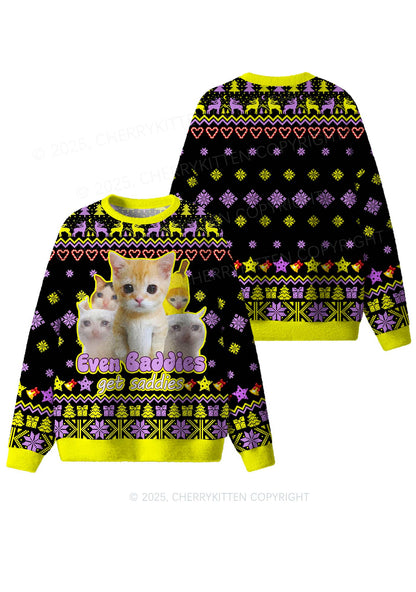 Saddies Five Cats Y2K Christmas Knit Sweatshirt Cherrykitten