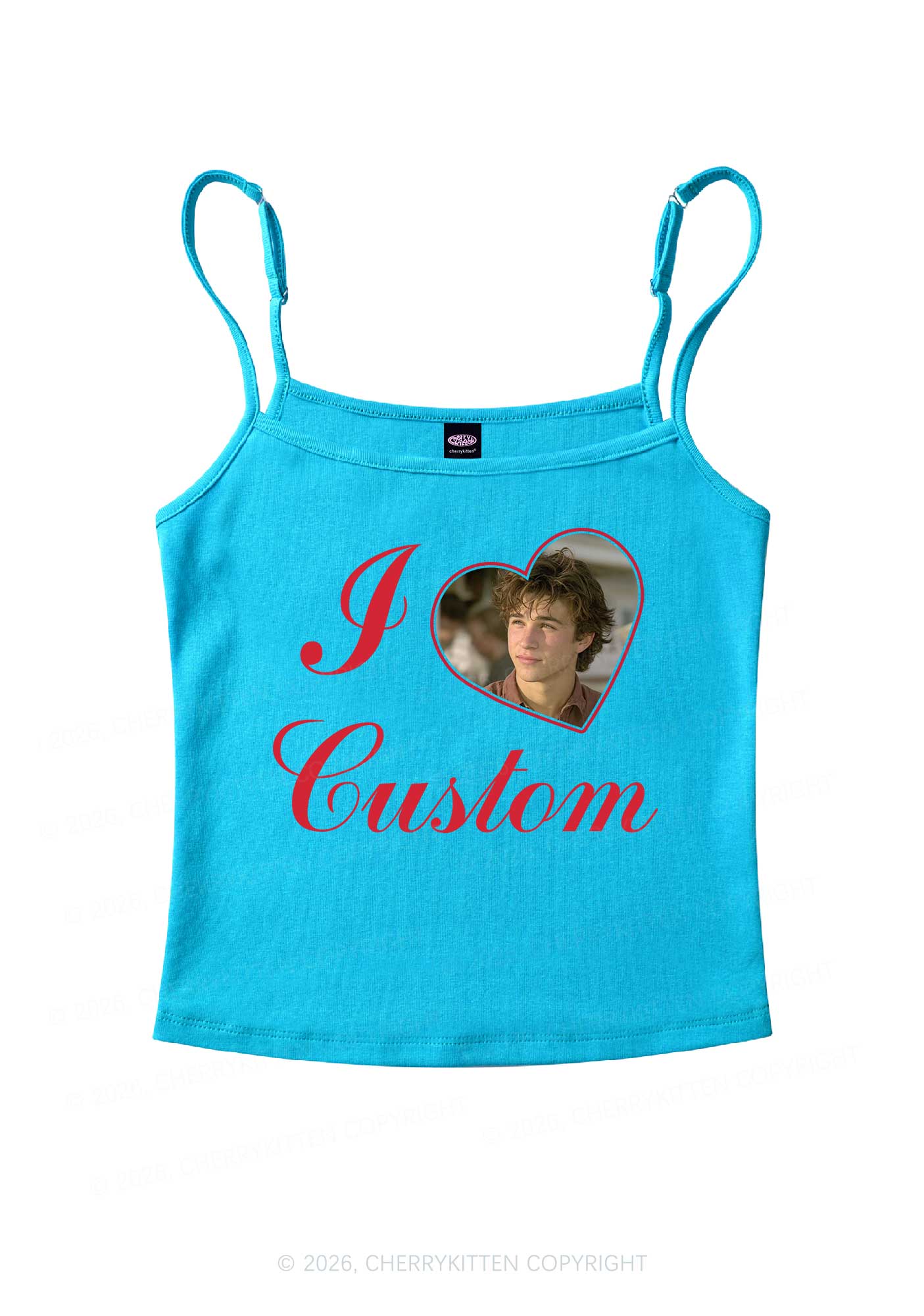 I Love Custom Photo Valentine's Day Y2K Spaghetti Strap Cami Cherrykitten