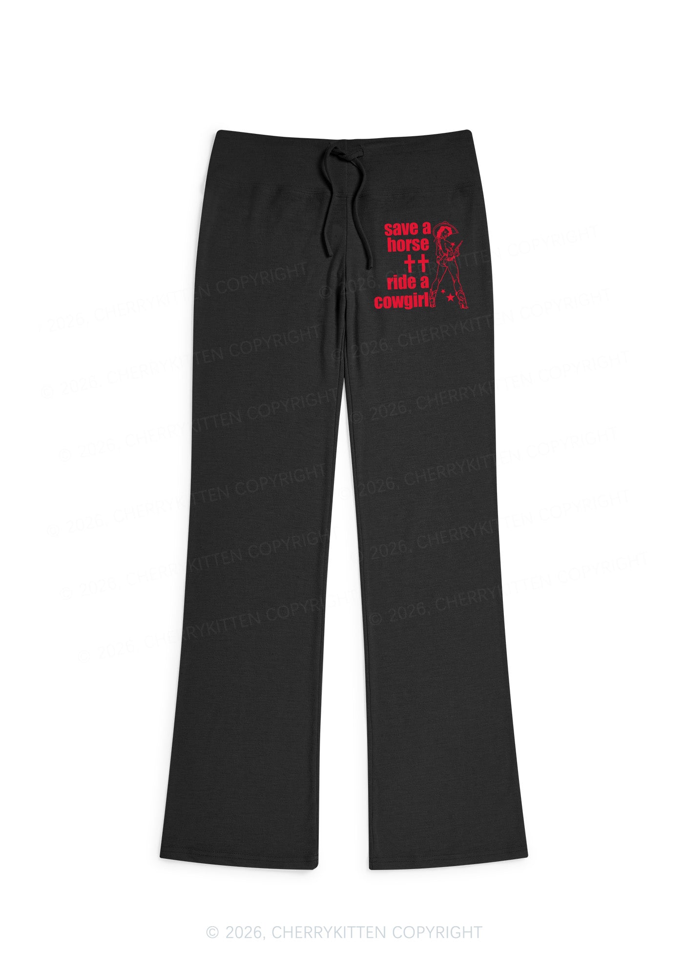 Ride A Cowgirl Pride Y2K Low Rise Drawstring Flare Pants Cherrykitten
