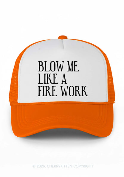 Blow Me Like Fire Work Y2K Colorblock Trucker Hat Cherrykitten