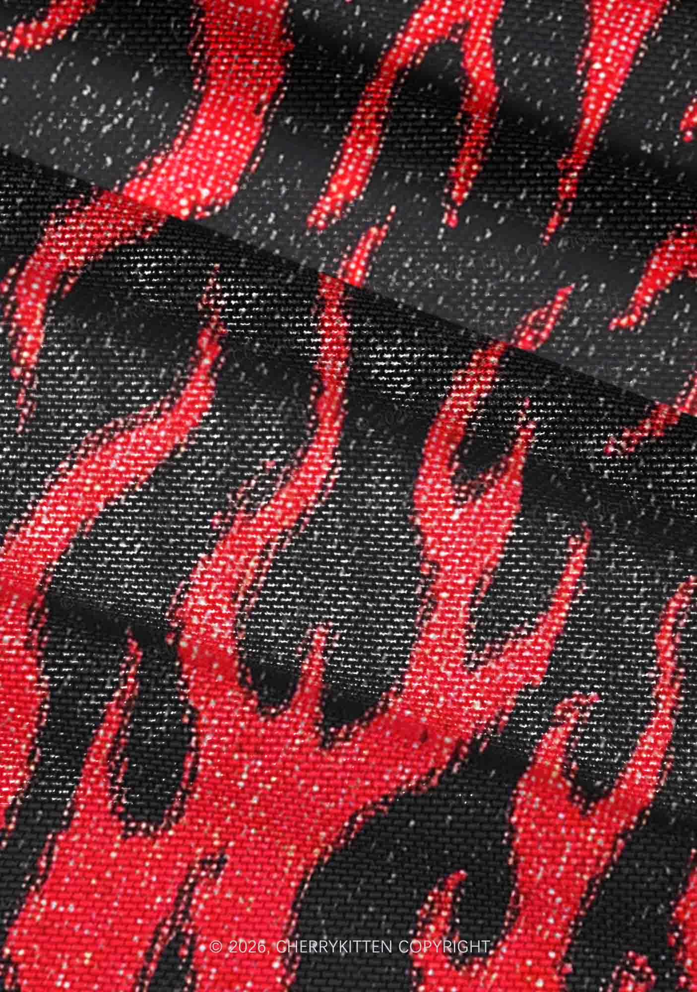 Red Flame Y2K Mesh Ruched  Waist  V Neck Top Cherrykitten