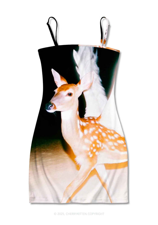 Deer Wings Y2K Print Slip Dress Cherrykitten