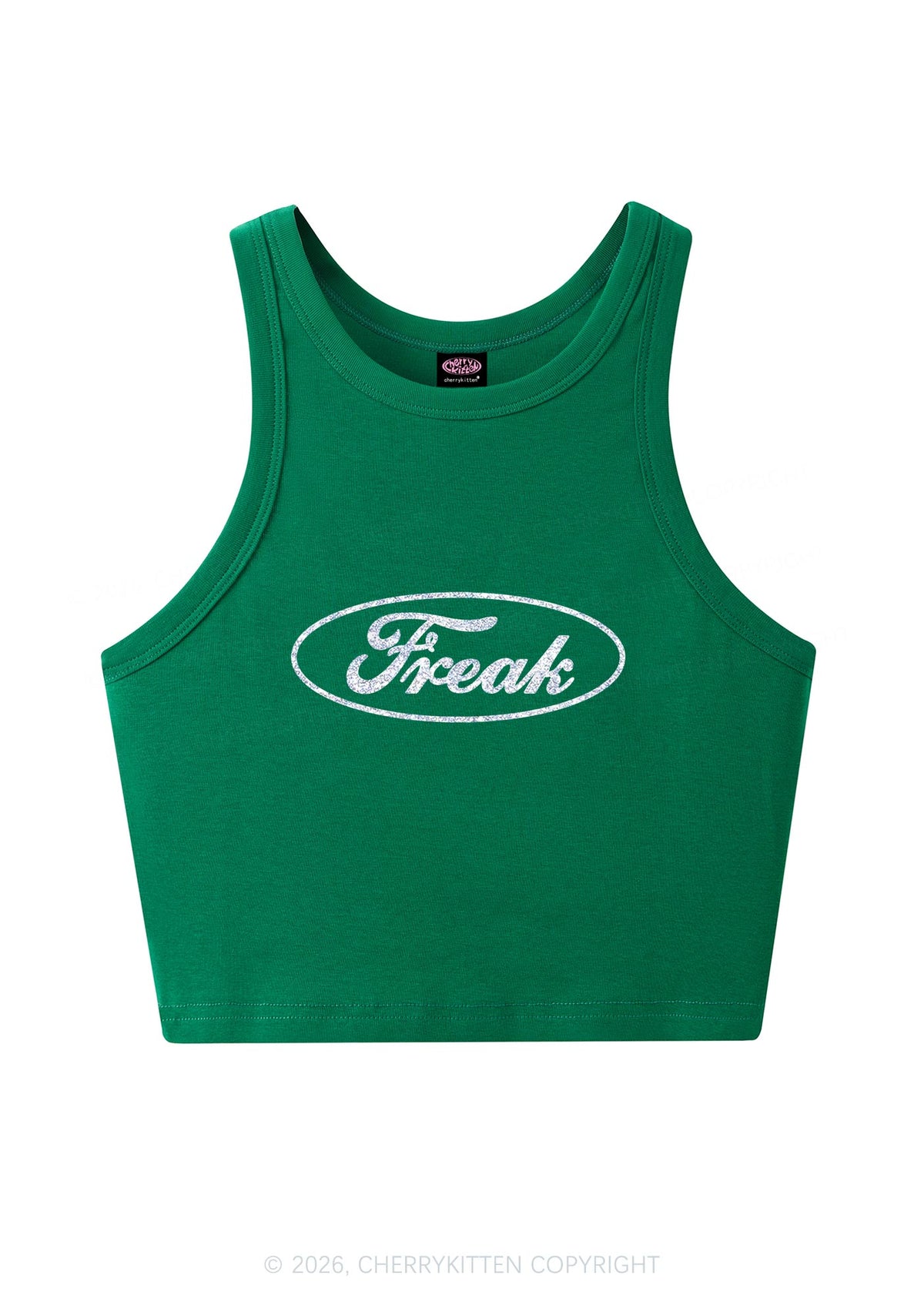 Glitter Oval Freak Y2K Crop Tank Top Cherrykitten
