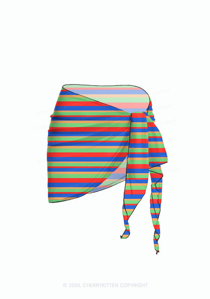 Rainbow Horizontal Stripe Y2K Print Bikini Set Cherrykitten