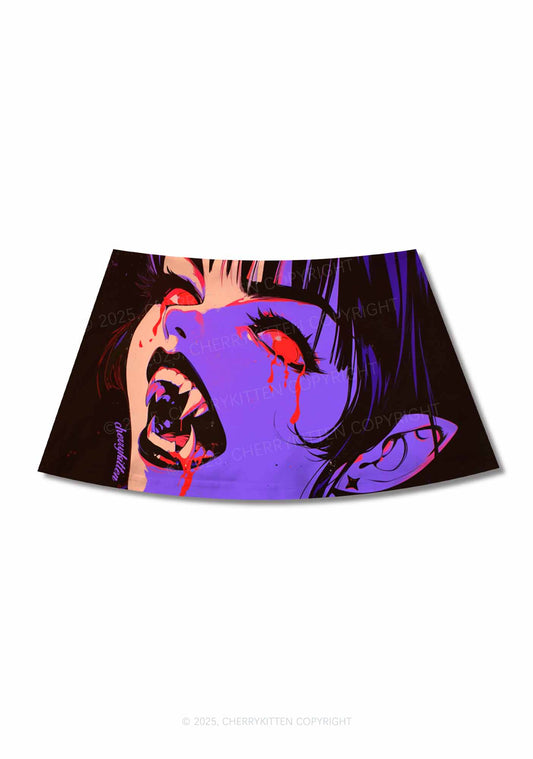 Halloween Vampire Scream Y2K Print Mini Skirt Cherrykitten