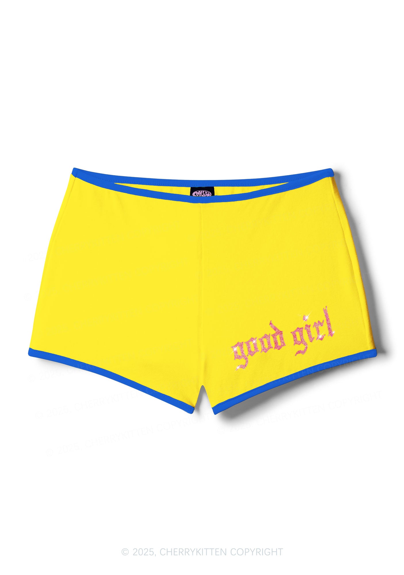 Rhinestone Pink Good Girl Y2K Booty Shorts Cherrykitten