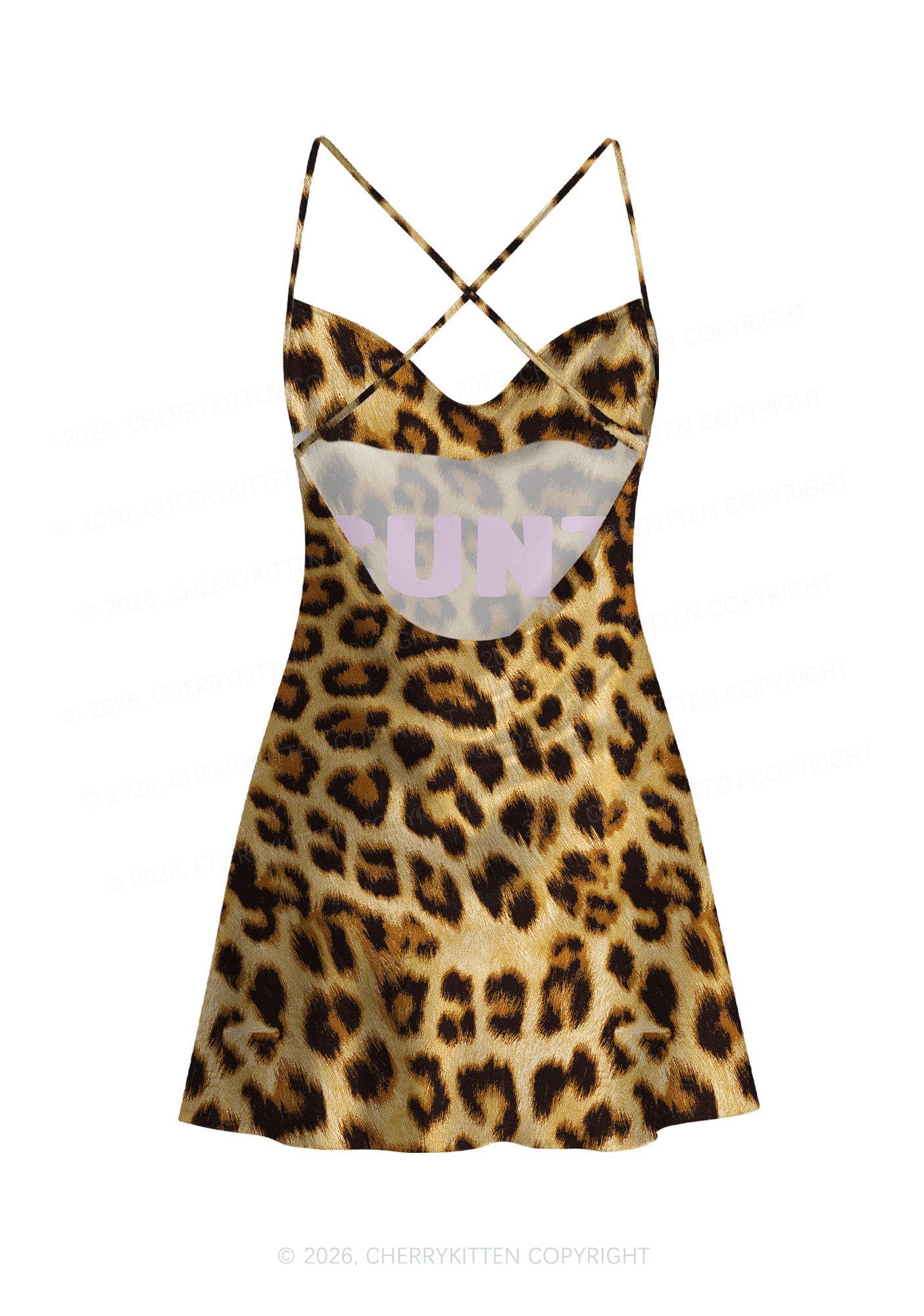 Cxxt Leopard Y2K Print Satin Cowl Neck Slip Dress Cherrykitten