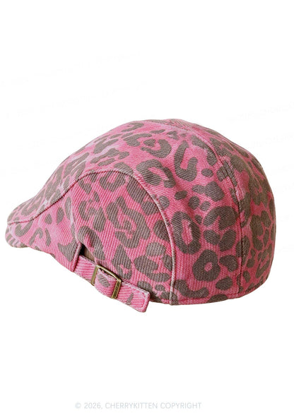 Pink Leopard Y2K Flat Cap Cherrykitten