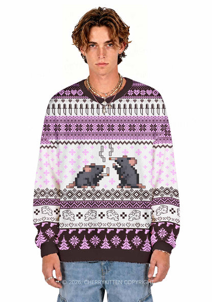 Smoking Rats Y2K Christmas Knit Sweatshirt Cherrykitten