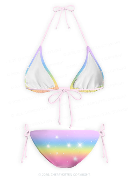 Rainbow Gradient Unicorn Y2K Print Bikini Set Cherrykitten