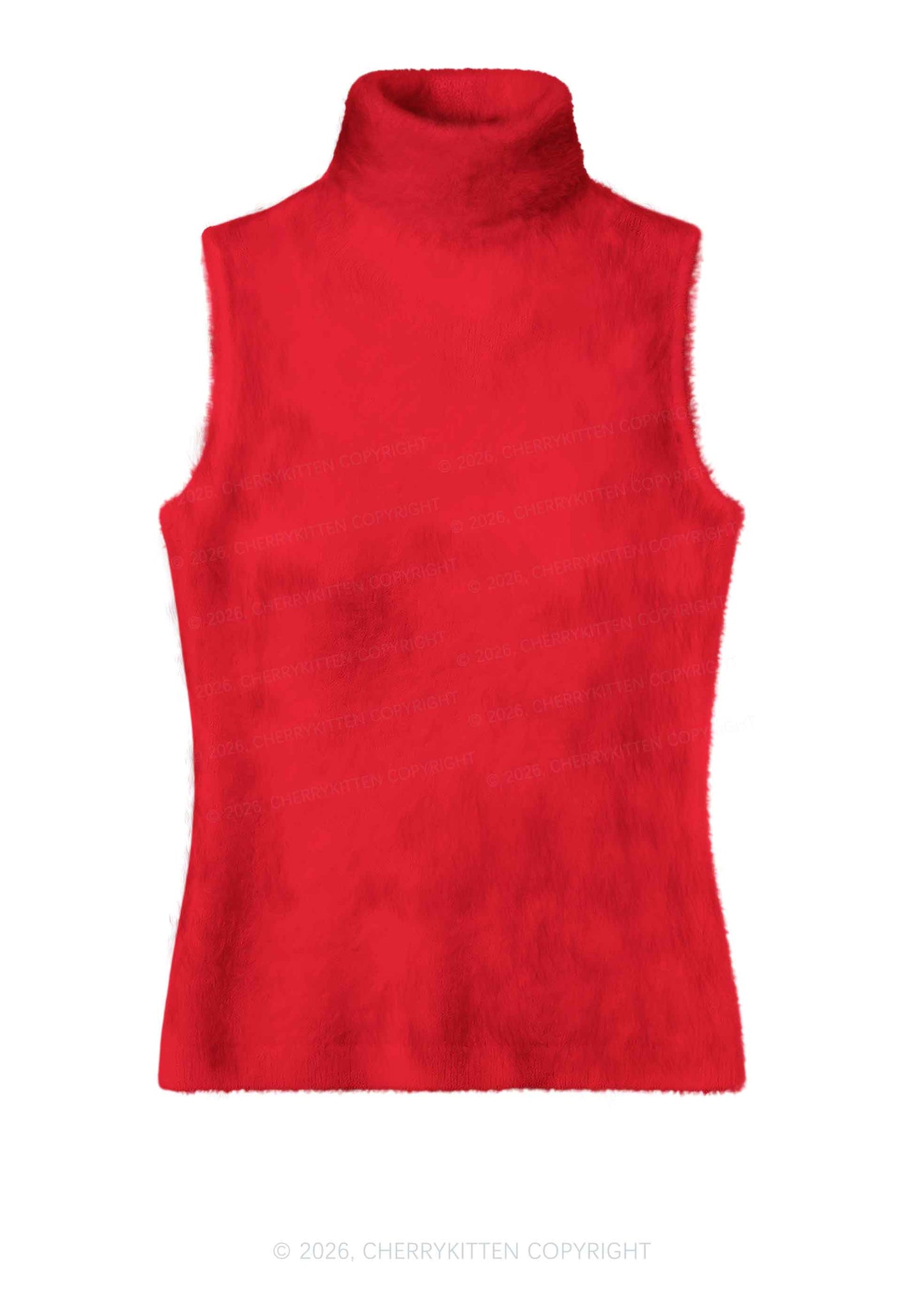 Plain Red Y2K Knit Turtleneck Tank Top Cherrykitten