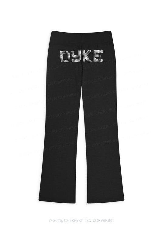 Rhinestone Dyke Pride Y2K Low Rise Drawstring Flare Pants Cherrykitten