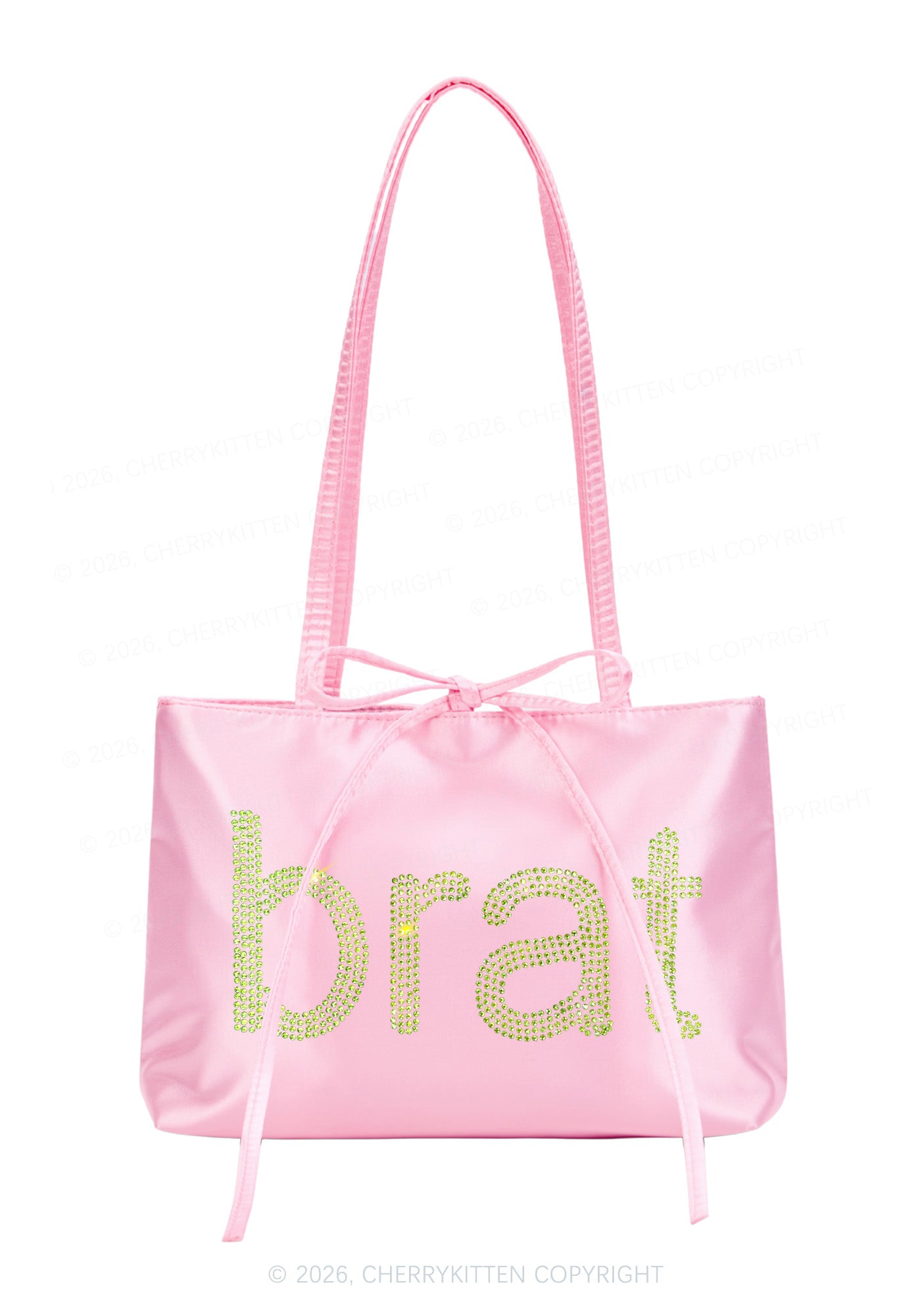 Rhinestone Green Brat Y2K Satin Bags Cherrykitten