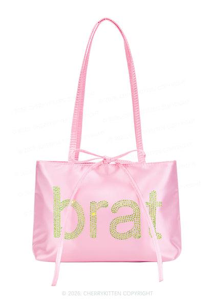 Rhinestone Green Brat Y2K Satin Bags Cherrykitten