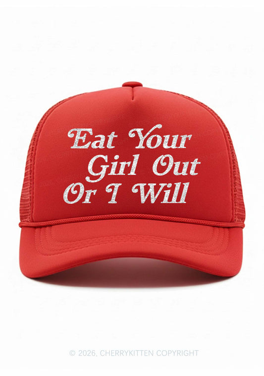 Glitter Eat Your Girl Out Pride Y2K Trucker Hat Cherrykitten