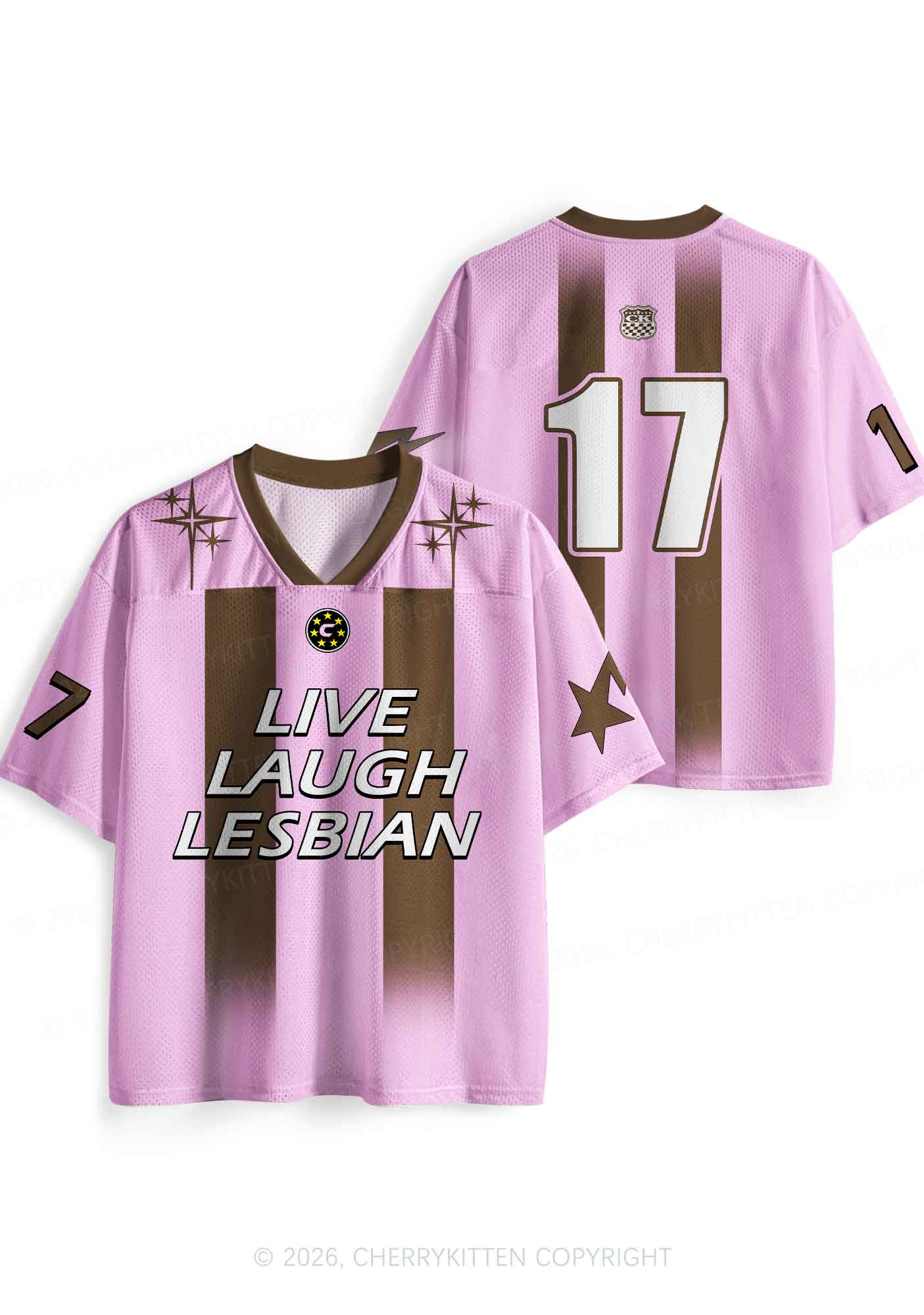 Live Laugh Lesbian Brown Stripes Pride Y2K Sport Jersey Shirts Cherrykitten