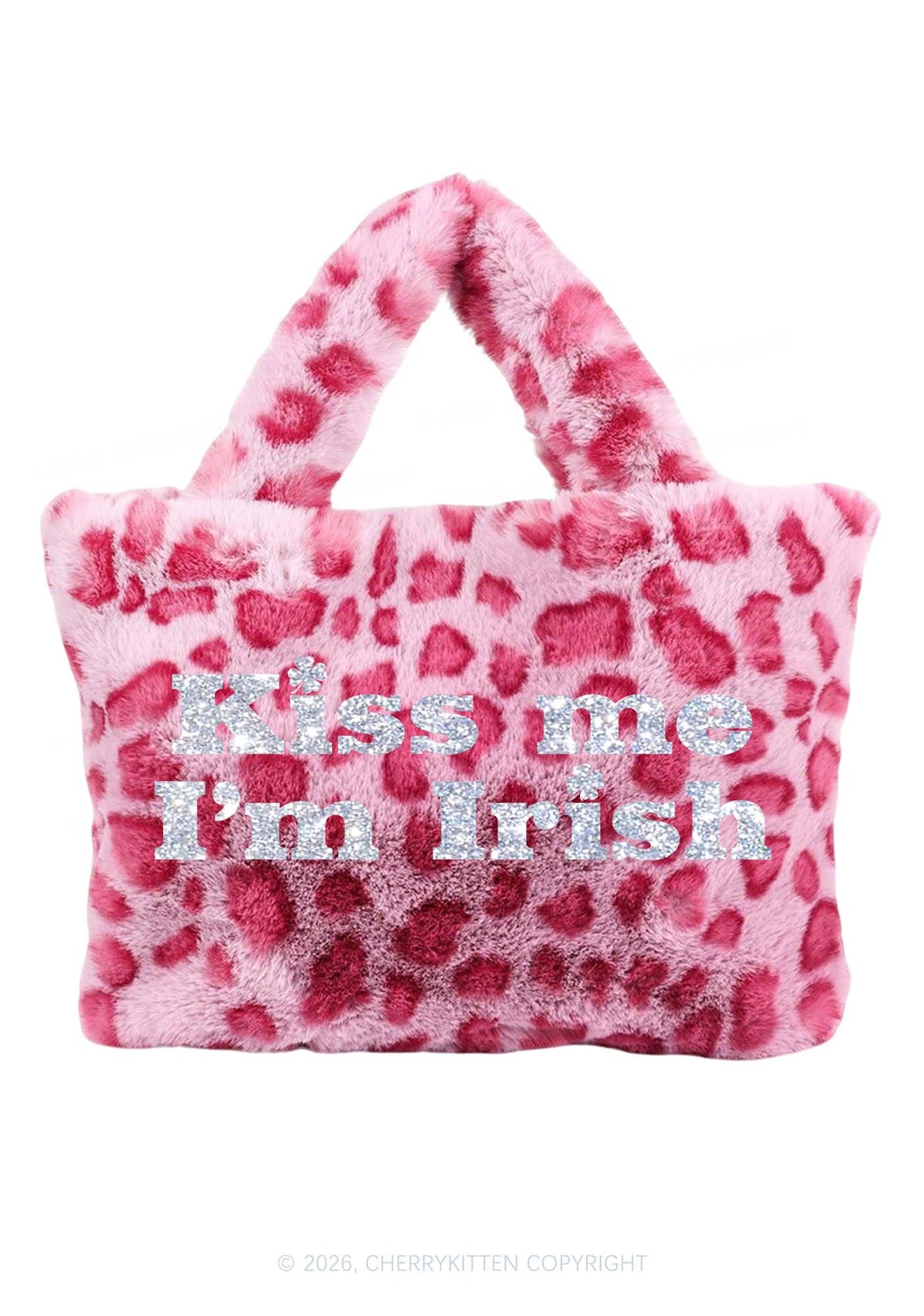 Glitter Kiss Me Im Irish St Patricks Y2K Plush Leopard Handbag Cherrykitten