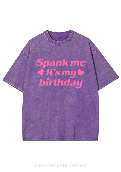 Spank Me Its My Birthday Heart Y2K Shirts Washed Tee Cherrykitten