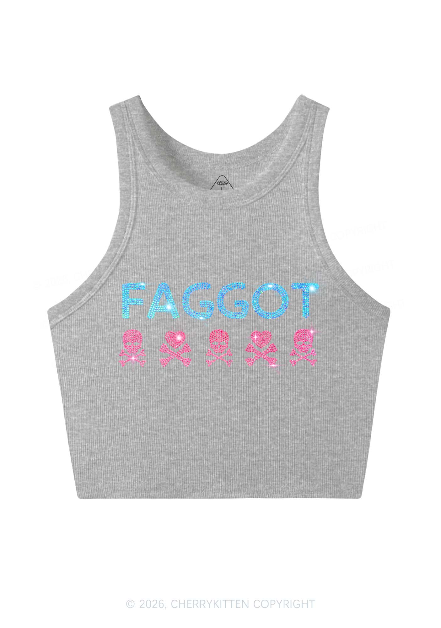 Rhinestone Faggot Skull Pride Y2K Crop Tank Top Cherrykitten