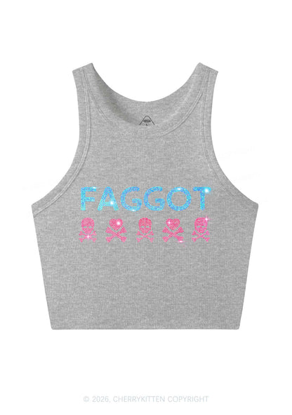 Rhinestone Faggot Skull Pride Y2K Crop Tank Top Cherrykitten
