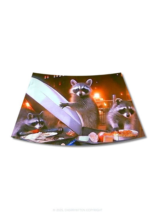 Raccoon Trash Party Y2K Print Mini Skirt Cherrykitten