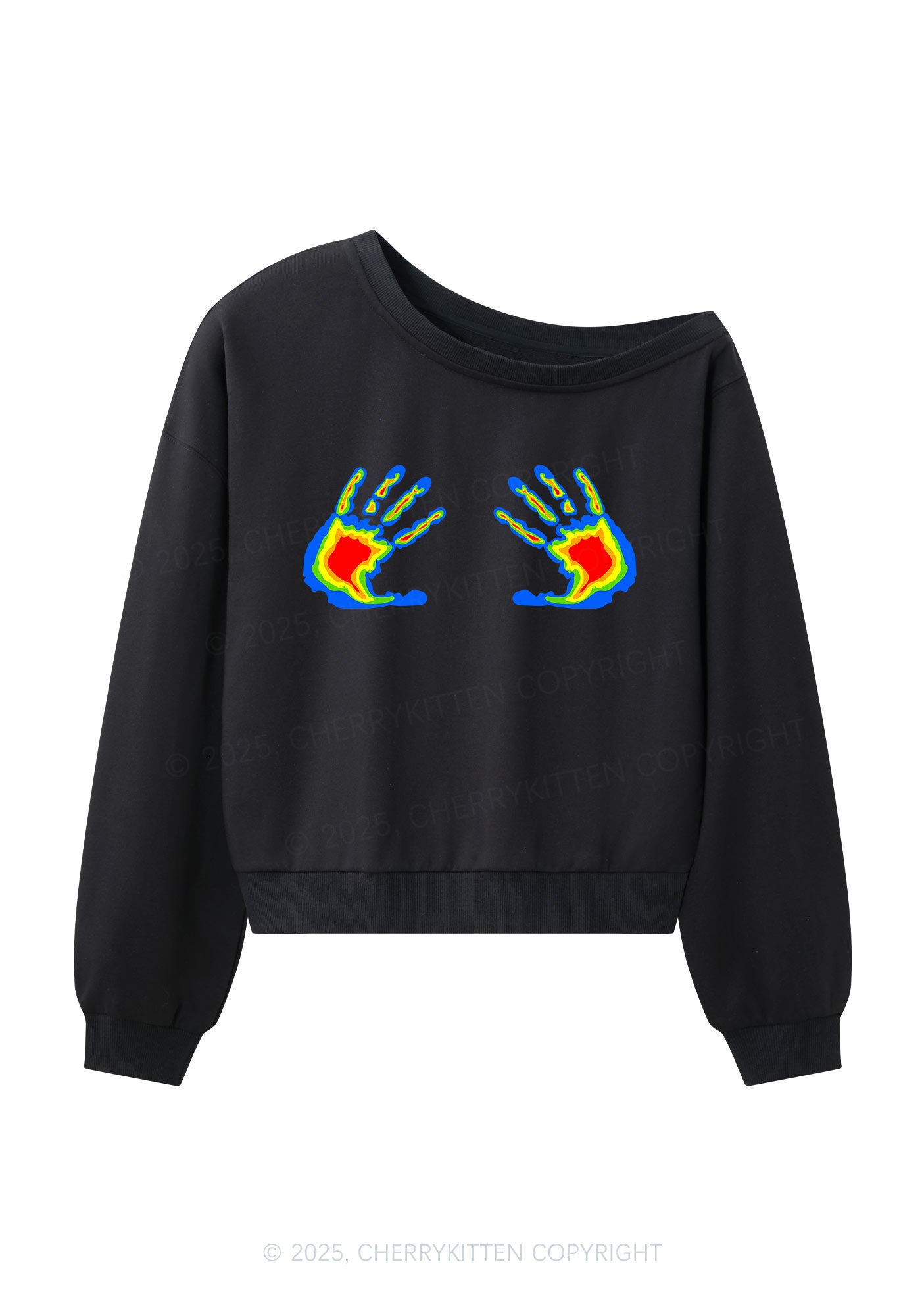 Thermal Hands Y2K Off Shoulder Sweatshirts Cherrykitten