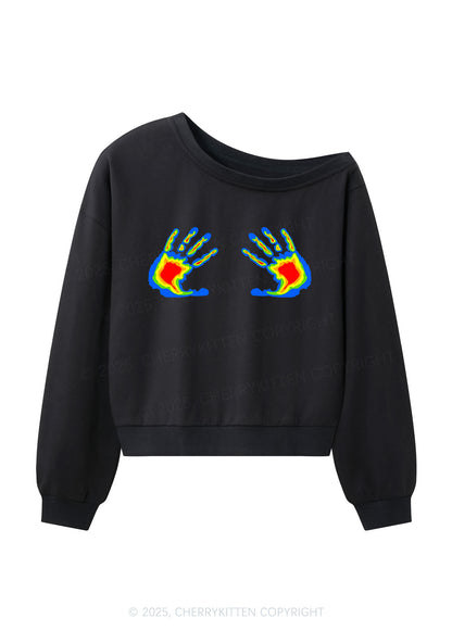 Thermal Hands Y2K Off Shoulder Sweatshirts Cherrykitten