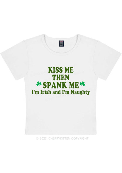 Kiss Me Then Spank Me St Patricks Y2K Baby Tee Cherrykitten