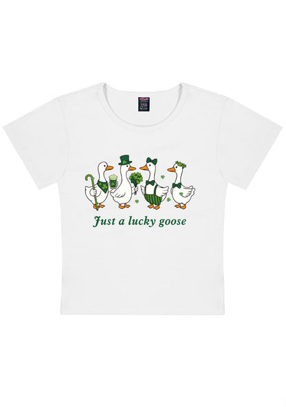 Just A Lucky Goose St Patricks Y2K Baby Tee Cherrykitten