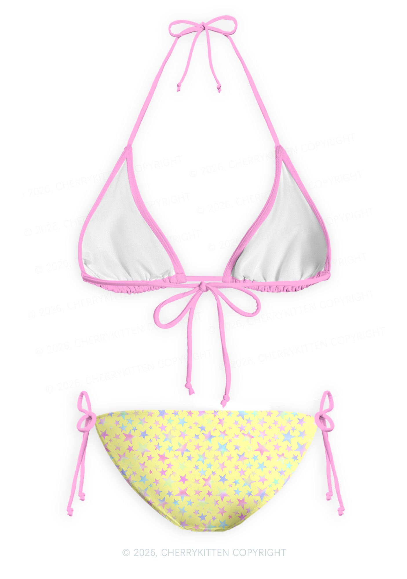 Pale Yellow Alpha Male Pride Y2K Print Bikini Set Cherrykitten