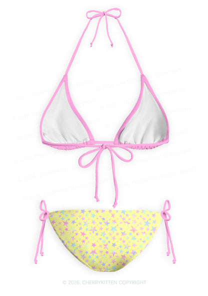 Pale Yellow Alpha Male Pride Y2K Print Bikini Set Cherrykitten