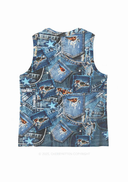 Denim Patchwork Y2K Mesh Muscle Tank Cherrykitten