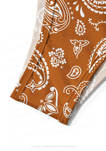 Brown Paisley Y2K Print Bikini Set Cherrykitten